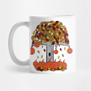 Simple Dark Tree With Pumpkins and Falling Leaves, Spooky Tree With Pumpkins leaves and pumpkins Mug